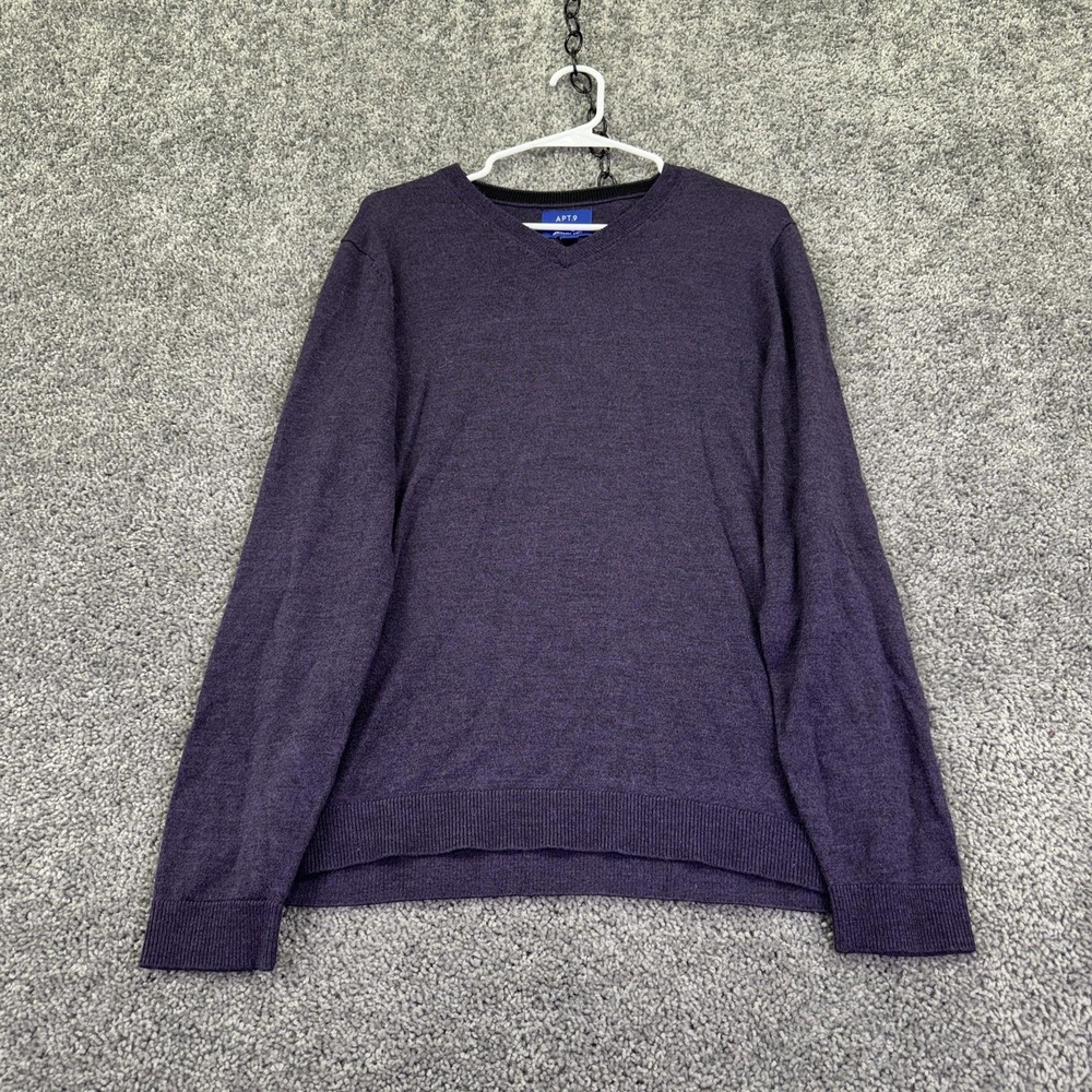 APT.9 Sweater Mens Medium Purple Acrylic Merino Wool V Neck Lightweight Knit